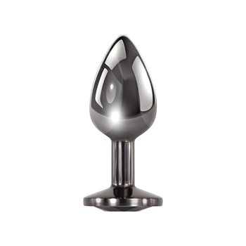 Metalen buttplug met siersteen - Smal (Zwart)